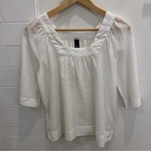 Gap White Cotton Square Neck Peasant Top